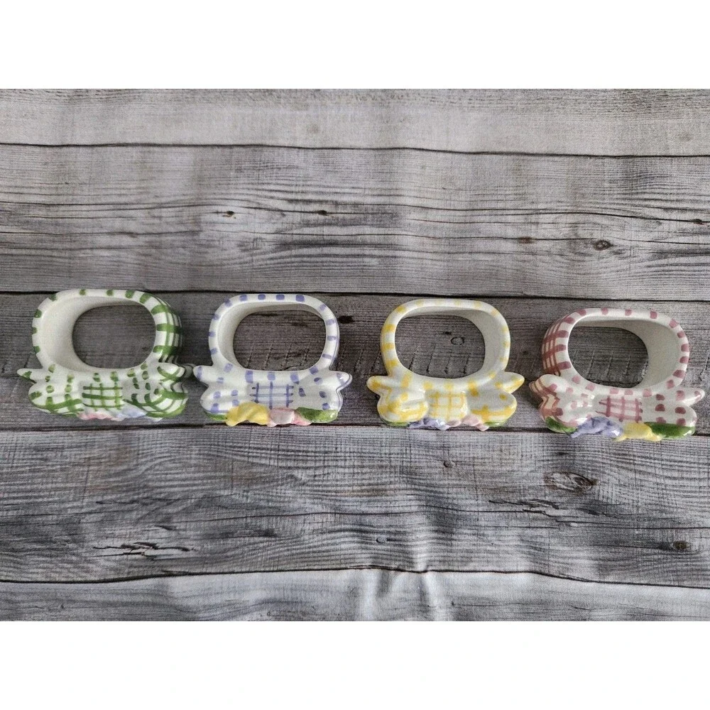 Set Of Four Ceramic Floral Napkin Rings By Lady Jayne LTD Spring Colors